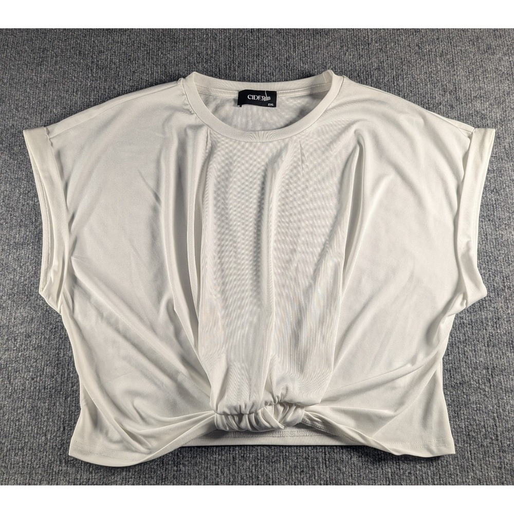 Cider Ribbed Knotted Crop Top Cap Sleeve Women's 2XL White